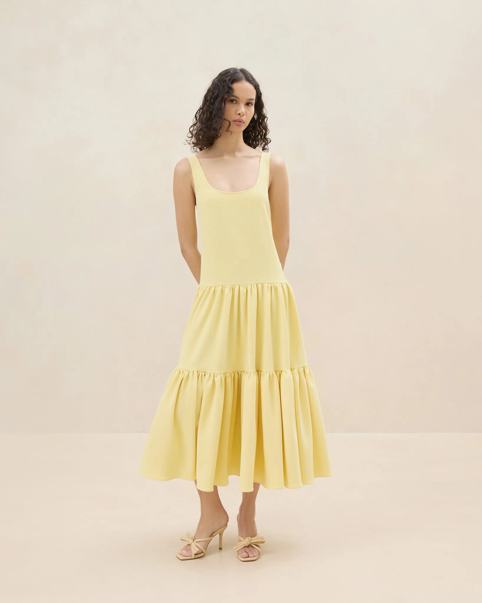 Outlet Loeffler Randall Soren Yellow Tiered Sleeveless Dress Soft Yellow />