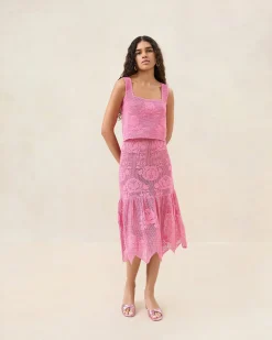 New Loeffler Randall Sullivan Rose Crochet Skirt Rose /><noscript><img width=