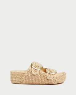 Clearance Loeffler Randall Theo Blue Raffia Footbed Sandal Light Blue/Black