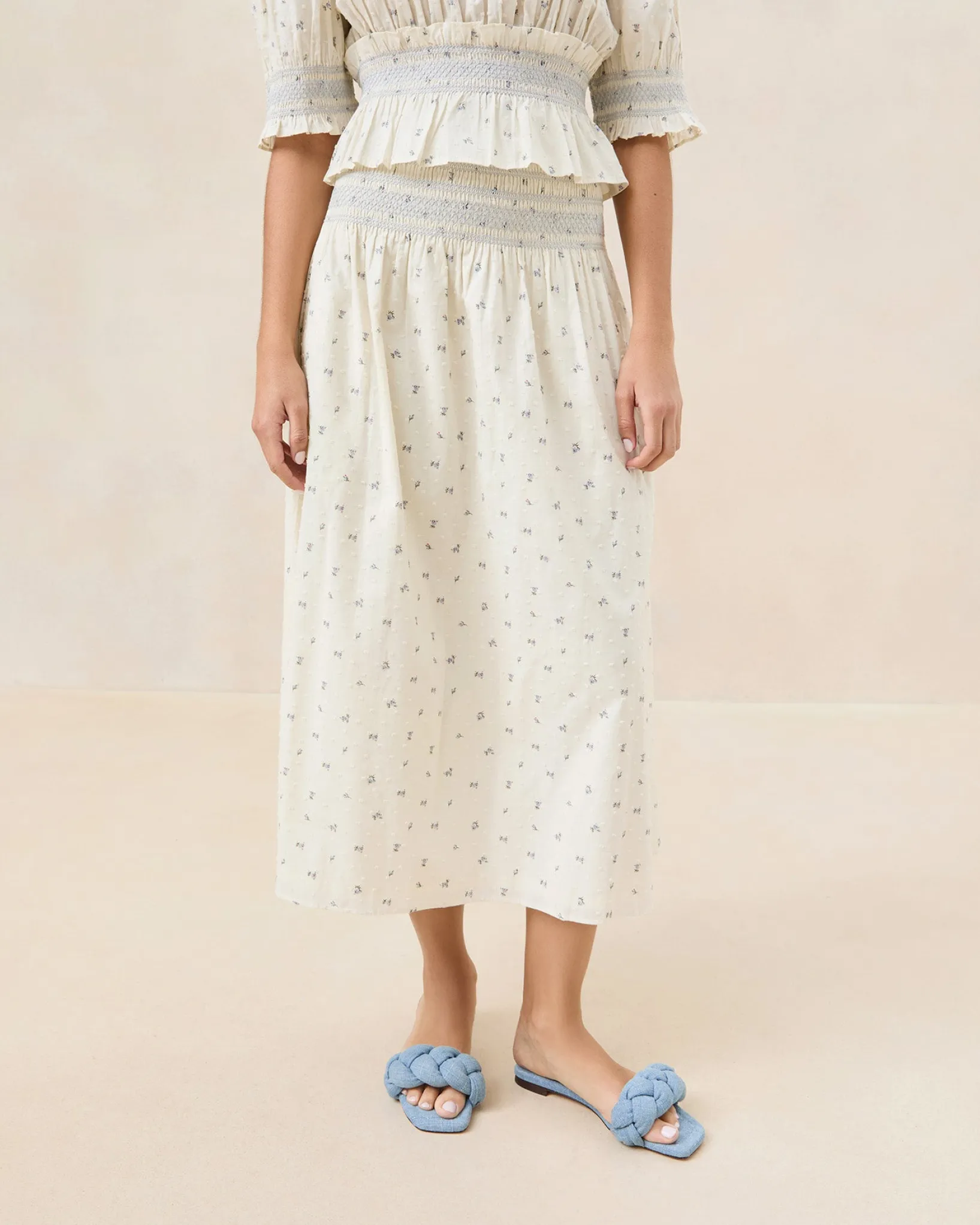 Sale Loeffler Randall Theodora Cream Floral Cinched Skirt Cream Multi