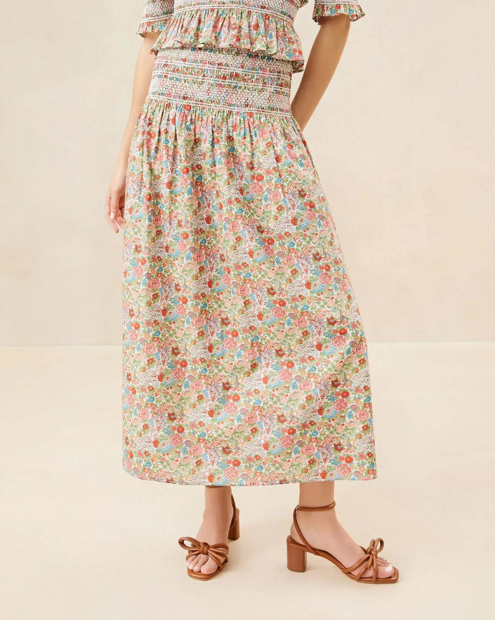 Sale Loeffler Randall Theodora Cream Floral Cinched Skirt Cream Multi