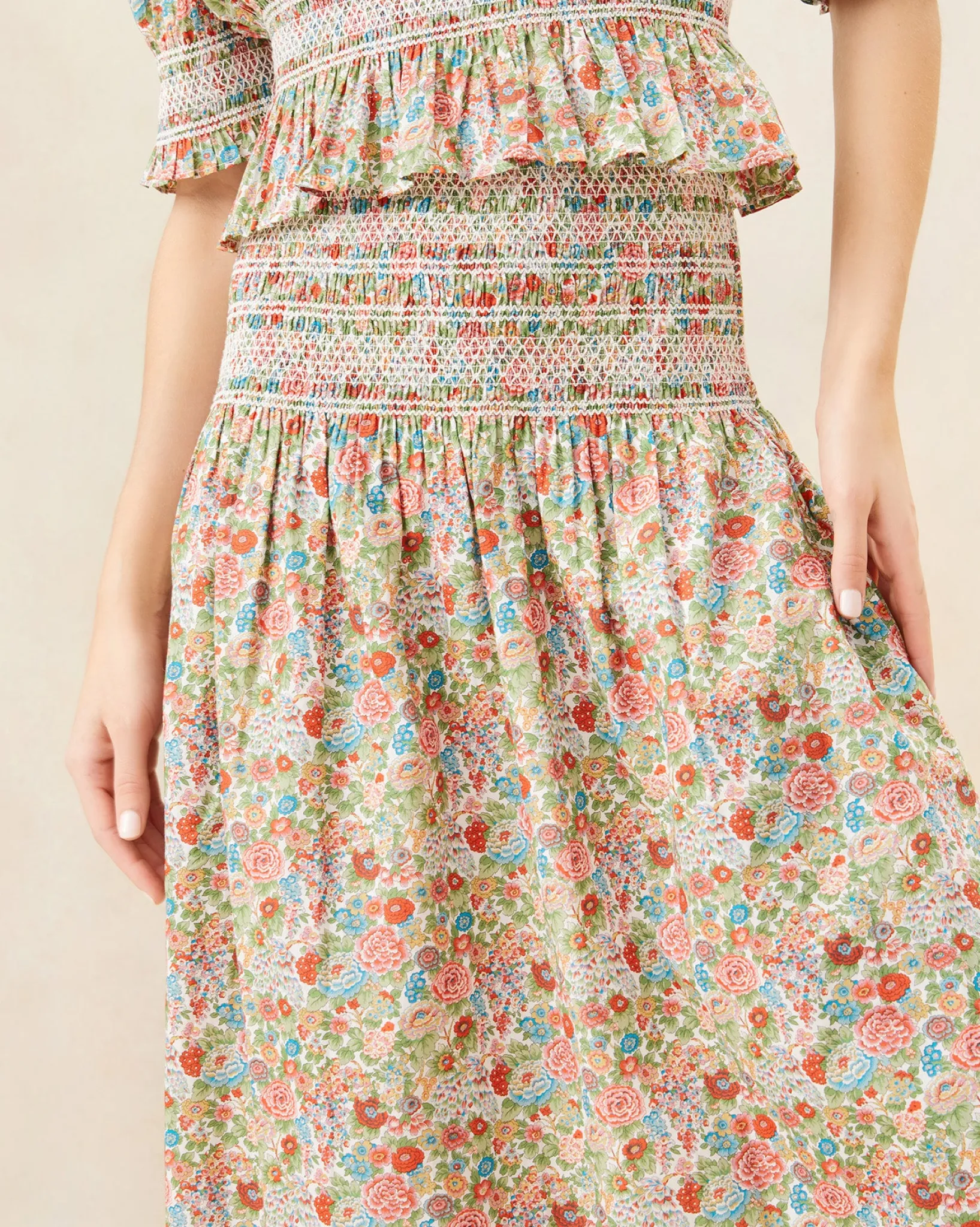 Sale Loeffler Randall Theodora Cream Floral Cinched Skirt Cream Multi