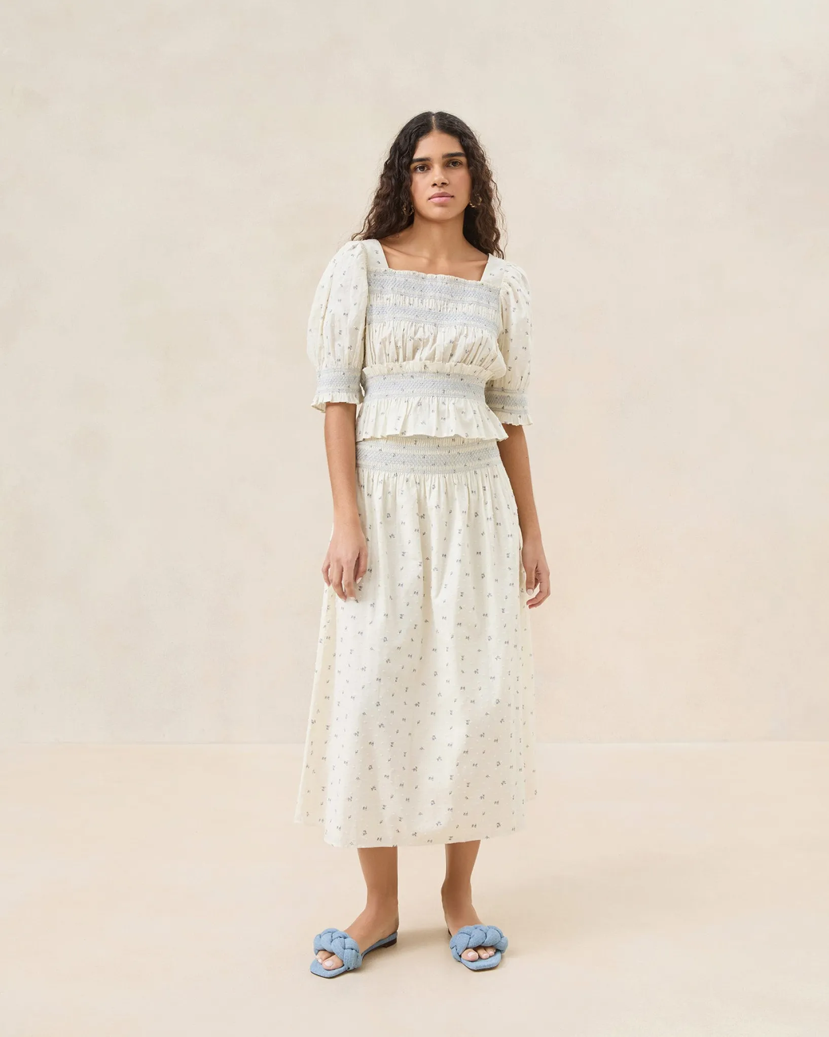 Sale Loeffler Randall Theodora Cream Floral Cinched Skirt Cream Multi