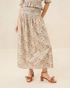 Sale Loeffler Randall Theodora Red Floral Cinched Skirt Red/Cream/Green Multi Floral