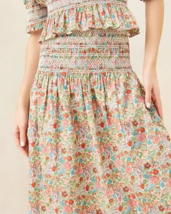 Sale Loeffler Randall Theodora Red Floral Cinched Skirt Red/Cream/Green Multi Floral