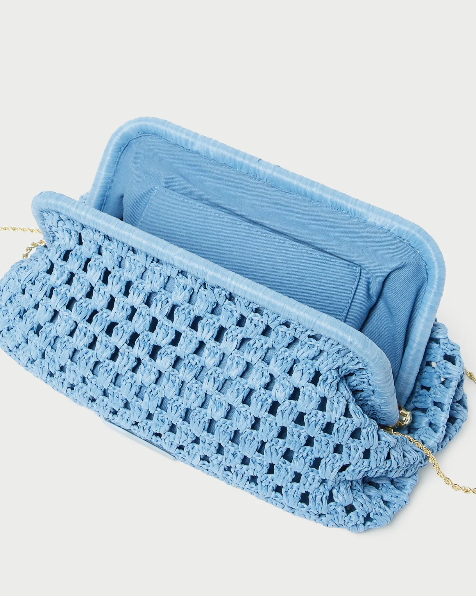 New Loeffler Randall Trudie Blue Crochet Frame Clutch Light Blue